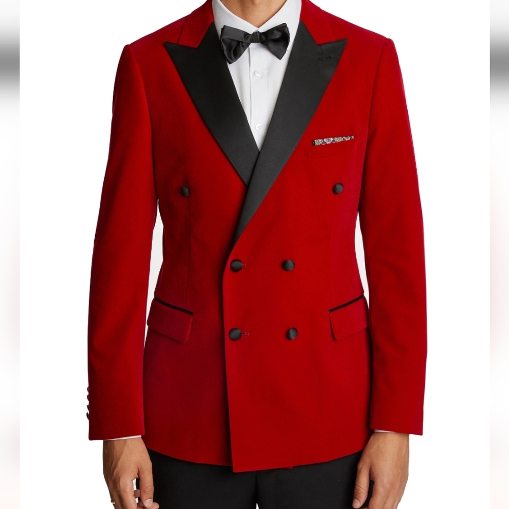 Mens Paisley & Gray 2-piece set. 36R red doublebreasted blazer and small vest.